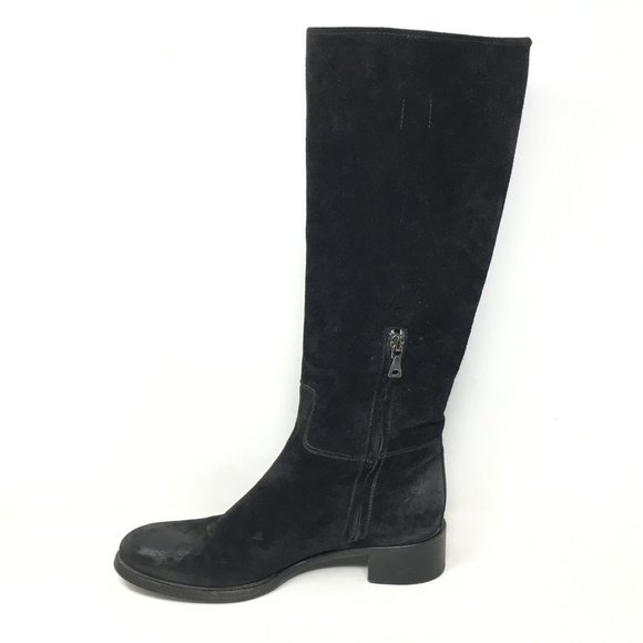 Women's Prada Milano Riding Boots Shoes Size 36 EU/6 US Black Distressed Suede - Picture 5 of 11